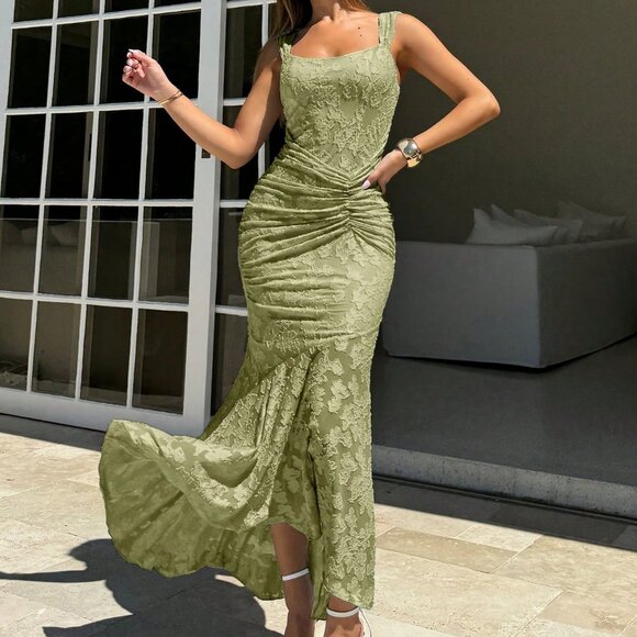 Green Elegant Women's Romantic shabby chic textured mermaid Maxi Dress - Picture 7 of 7
